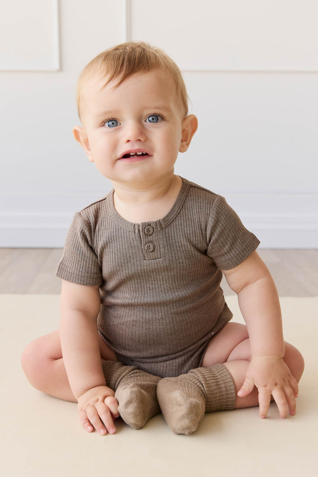 Organic Cotton Modal Darcy Rib Tee Bodysuit - Brownie Marle Childrens Bodysuit from Jamie Kay Australia