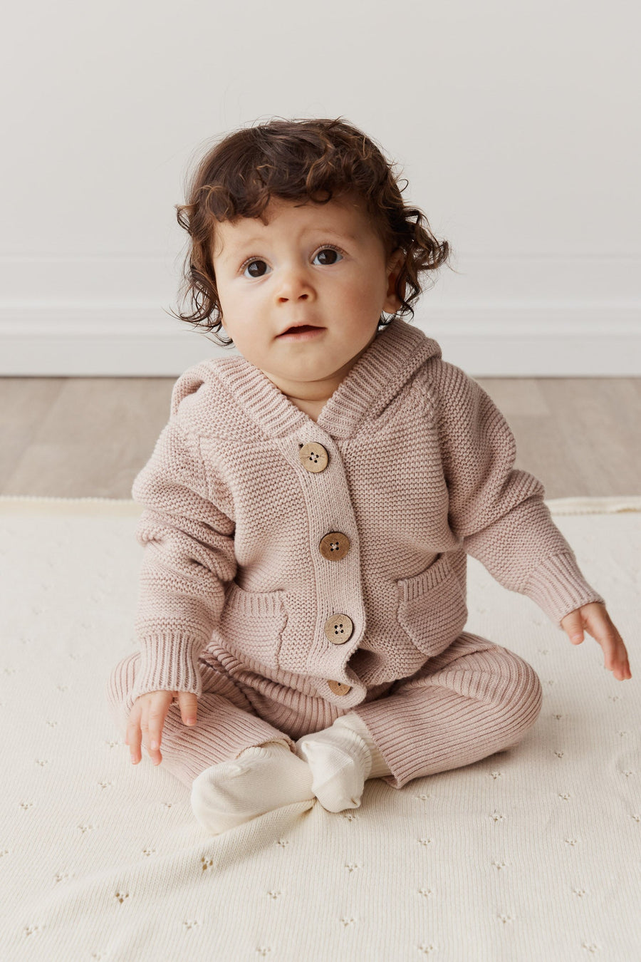 Sebastian Knitted Cardigan/Jacket - Ballet Pink Marle Childrens Cardigan from Jamie Kay Australia