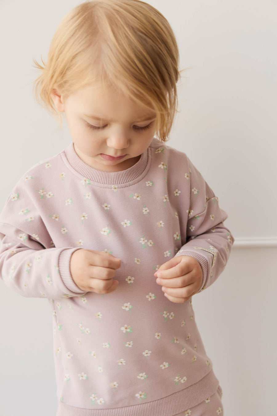 Organic Cotton Damien Sweatshirt - Simple Flowers Lilac Childrens Sweatshirting from Jamie Kay Australia