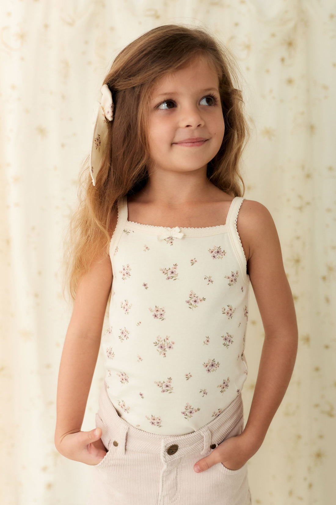 Organic Cotton Singlet - Goldie Bouquet Egret Childrens Singlet from Jamie Kay Australia