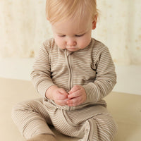 Pima Cotton Frankie Zip Onepiece - Vintage Taupe/Cloud Stripe Childrens Onepiece from Jamie Kay Australia