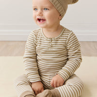 Organic Cotton Modal Long Sleeve Bodysuit - Narrow Stripe Balm/Cloud Childrens Bodysuit from Jamie Kay Australia