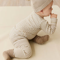 Organic Cotton Modal Long Sleeve Bodysuit - Narrow Stripe Balm/Cloud Childrens Bodysuit from Jamie Kay Australia