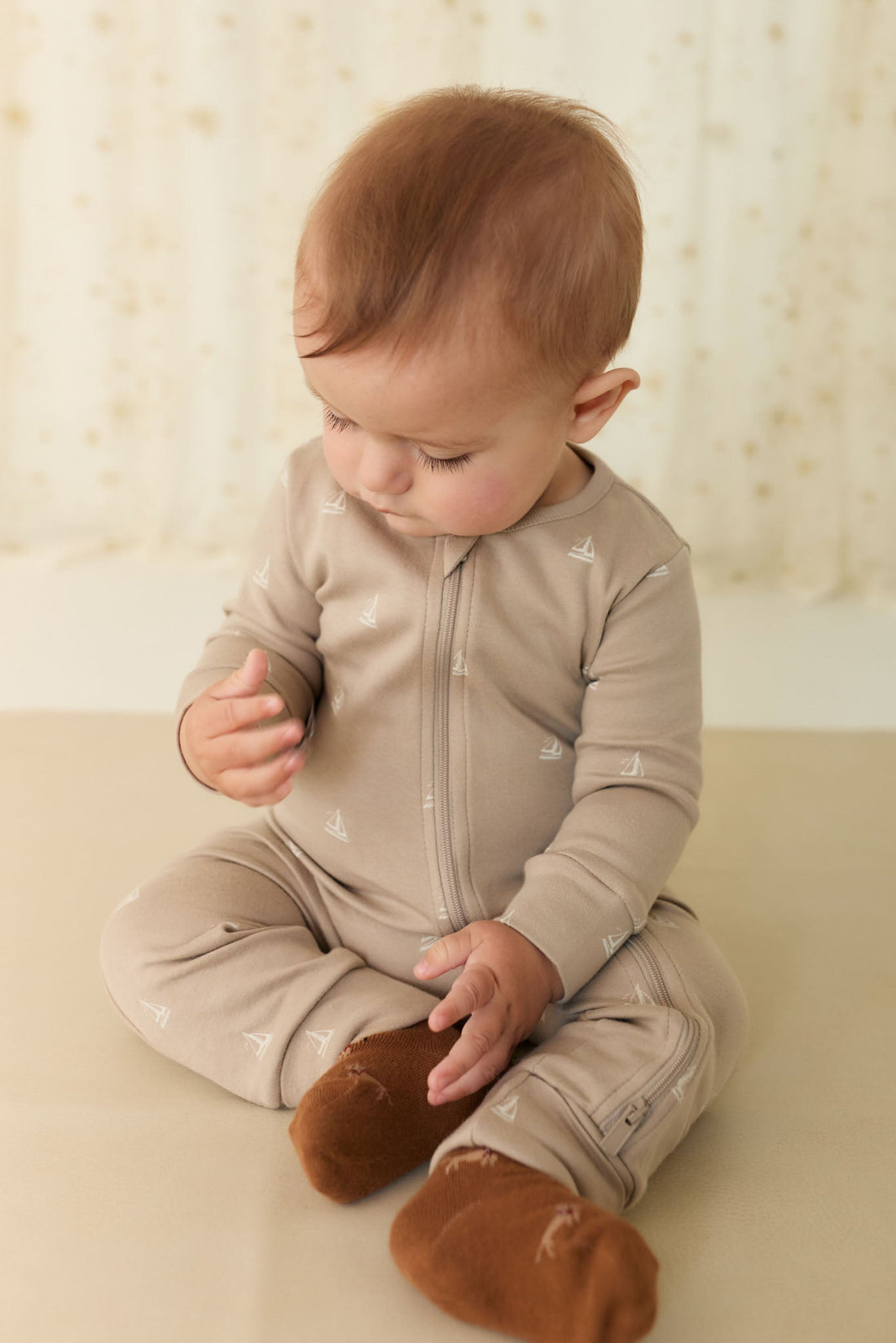 Organic Cotton Reese Zip Onepiece - Set Sail Vintage Taupe Childrens Onepiece from Jamie Kay Australia