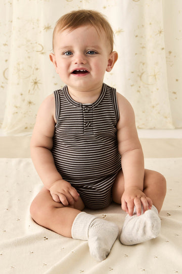 Pima Cotton Noah Playsuit - Dark Coffee/Vintage Taupe Childrens Playsuit from Jamie Kay Australia