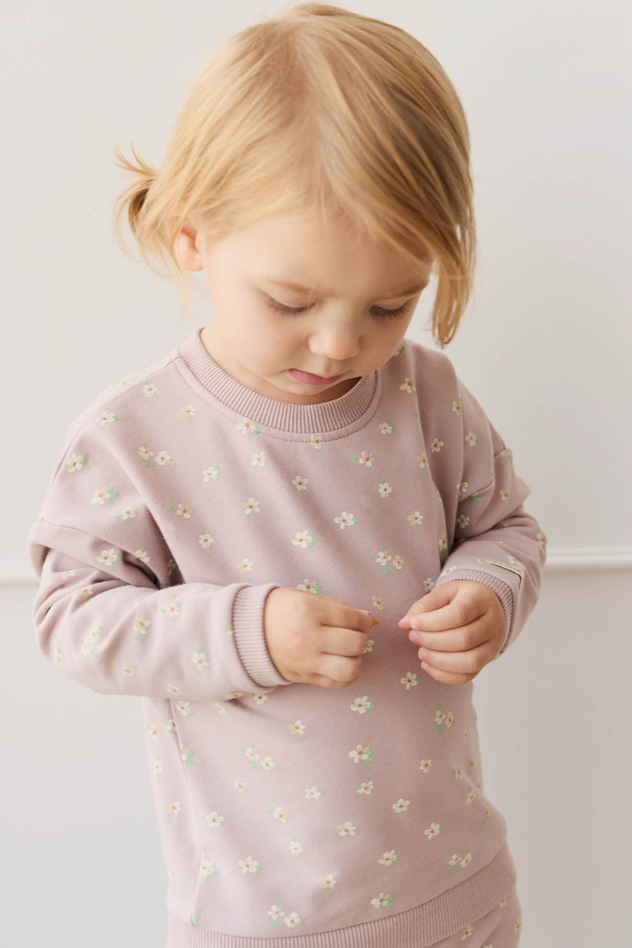 Organic Cotton Damien Sweatshirt - Simple Flowers Lilac Childrens Sweatshirting from Jamie Kay Australia