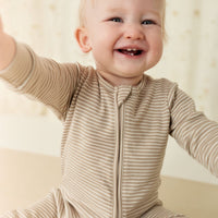 Pima Cotton Frankie Zip Onepiece - Vintage Taupe/Cloud Stripe Childrens Onepiece from Jamie Kay Australia