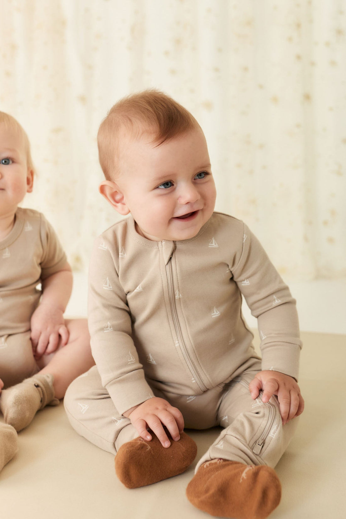 Organic Cotton Reese Zip Onepiece - Set Sail Vintage Taupe Childrens Onepiece from Jamie Kay Australia