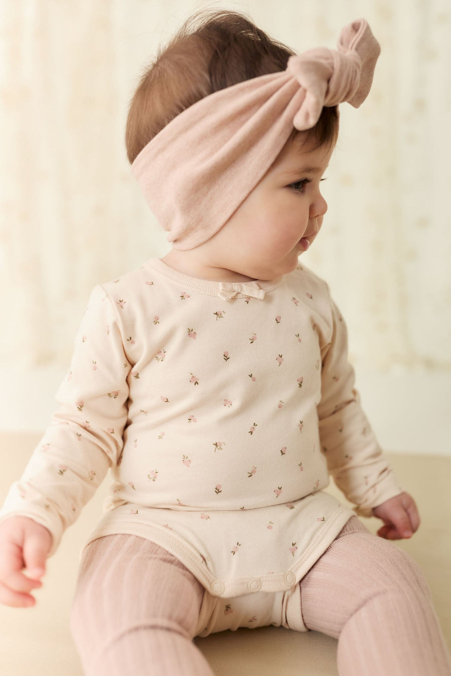 Organic Cotton Long Sleeve Bodysuit - Ditsy Berry Rose Childrens Bodysuit from Jamie Kay Australia