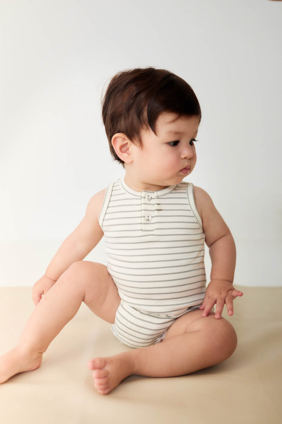 Pima Cotton Noah Playsuit - Milford Sound/Cloud Stripe Childrens Playsuit from Jamie Kay Australia