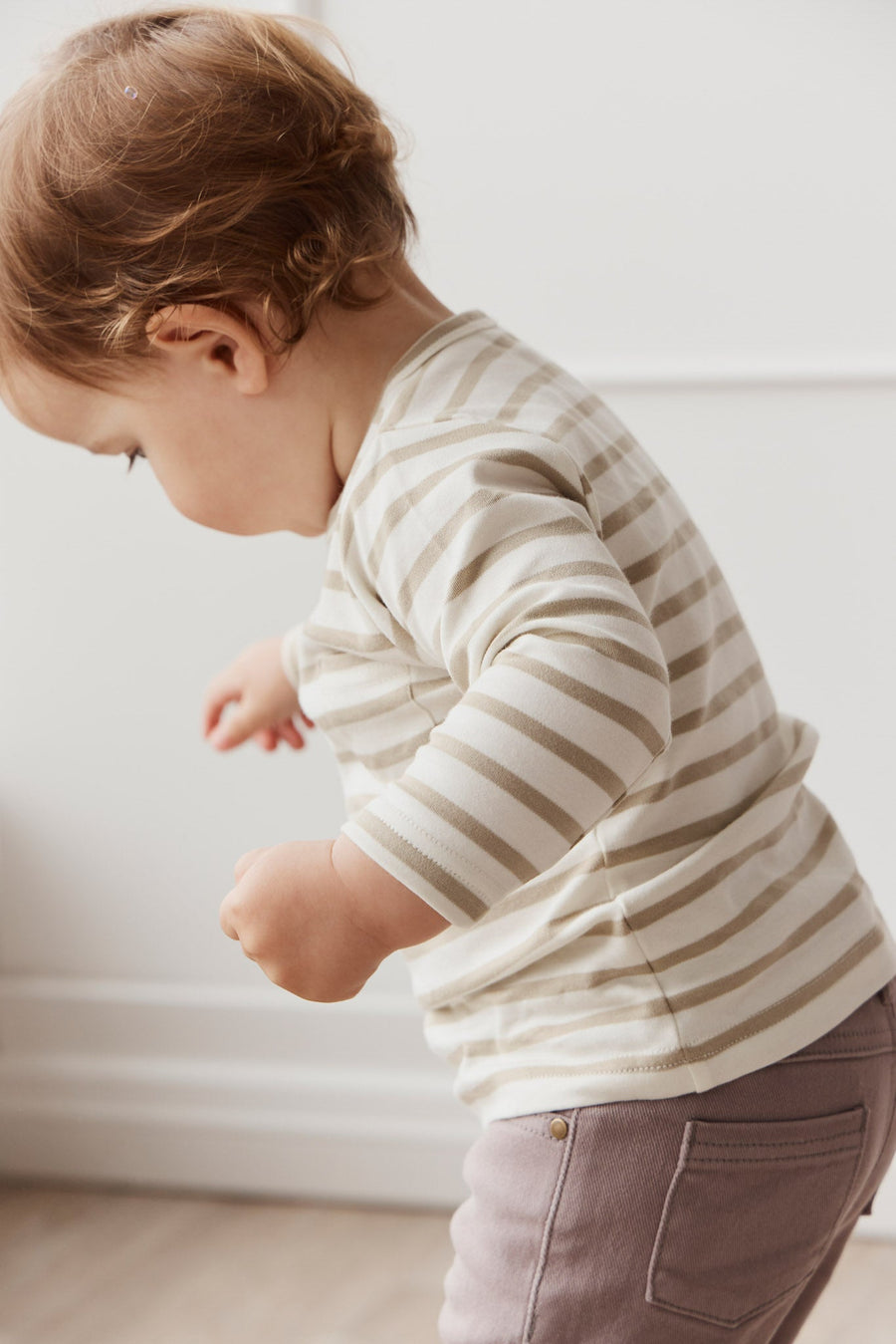 Pima Cotton Diego Long Sleeve Top - Cloud/Cashew Stripe Childrens Top from Jamie Kay Australia