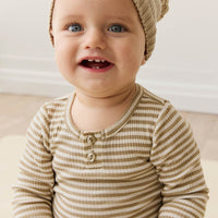 Organic Cotton Modal Long Sleeve Bodysuit - Narrow Stripe Balm/Cloud Childrens Bodysuit from Jamie Kay Australia