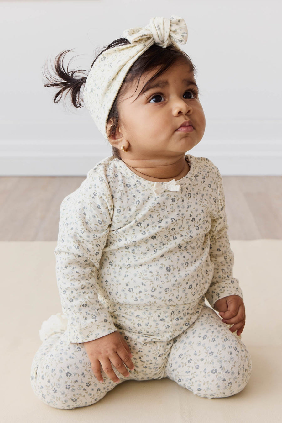 Organic Cotton Long Sleeve Bodysuit - Dainty Egret Blues Childrens Bodysuit from Jamie Kay Australia