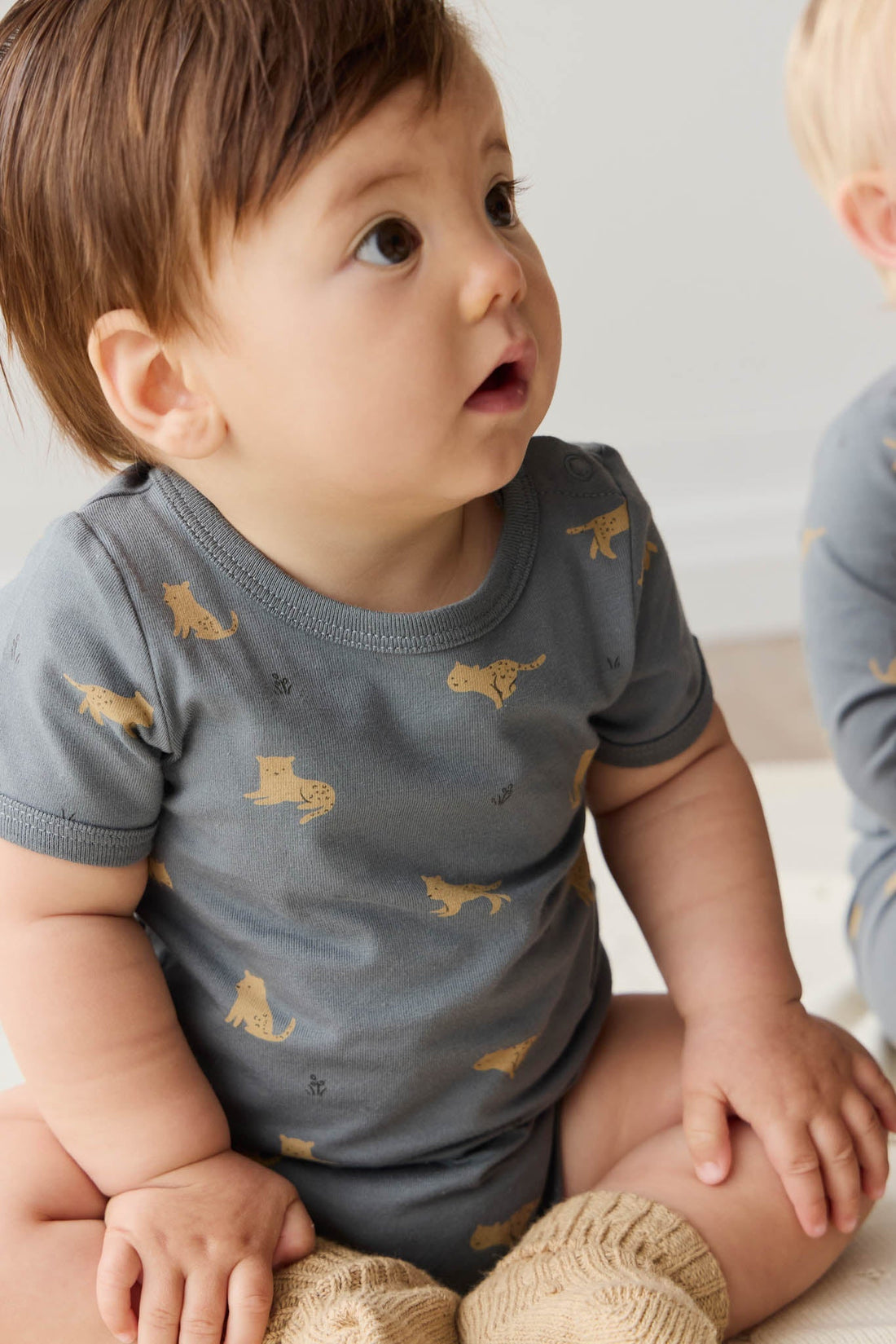 Organic Cotton Hudson Short Sleeve Bodysuit - Lenny Leopard Smoke Childrens Bodysuit from Jamie Kay Australia