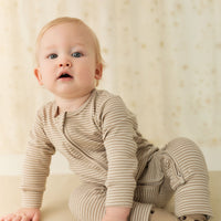 Pima Cotton Frankie Zip Onepiece - Vintage Taupe/Cloud Stripe Childrens Onepiece from Jamie Kay Australia