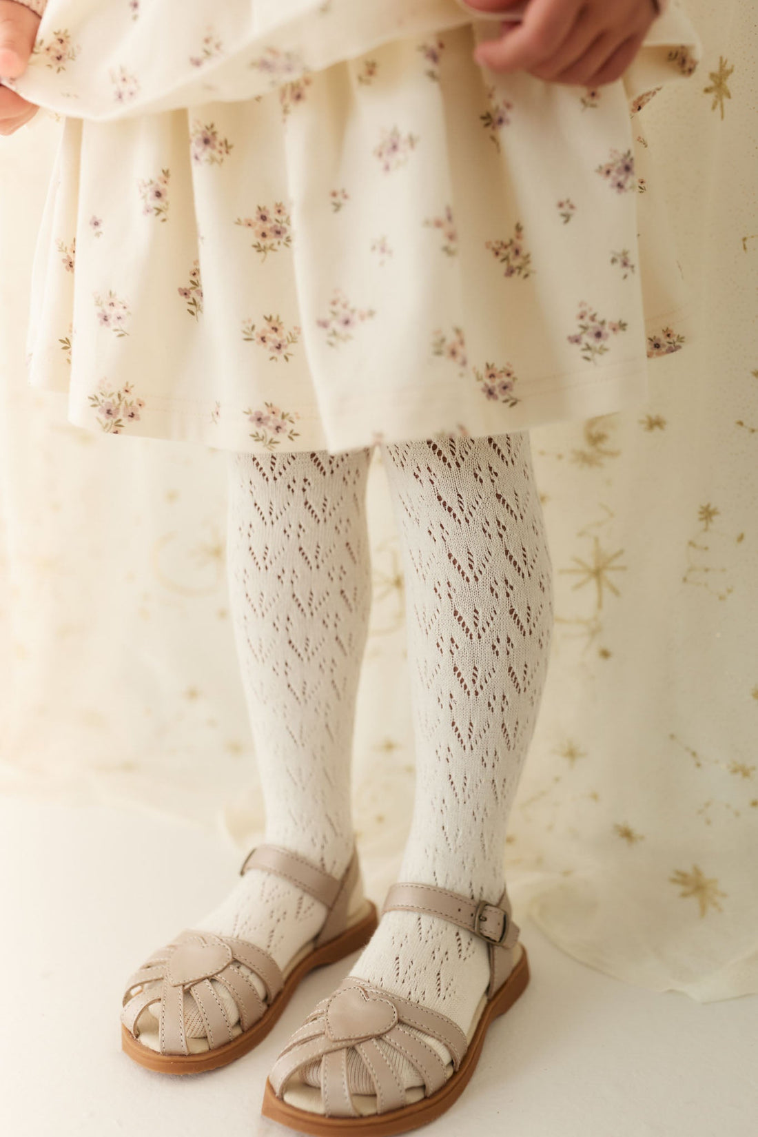 Scallop Weave Tight - Parchment Childrens Tights from Jamie Kay Australia