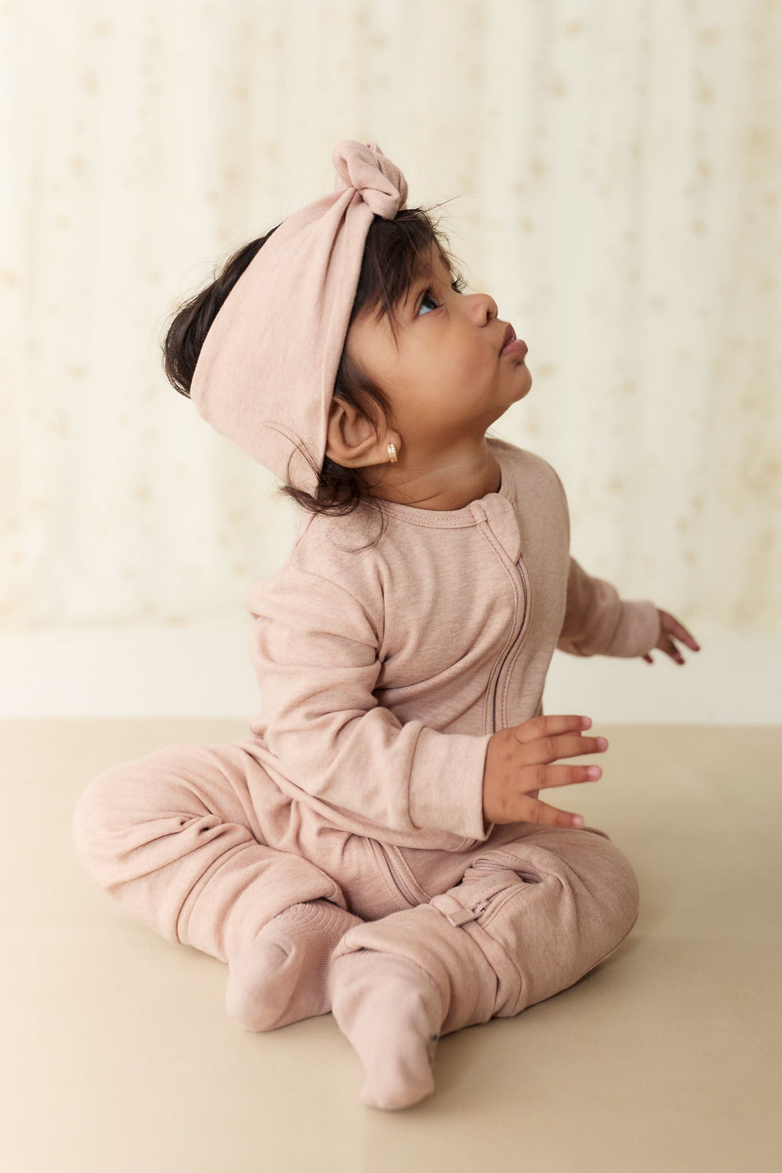 Pima Cotton Frankie Zip Onepiece - Dusky Rose Marle Childrens Onepiece from Jamie Kay Australia