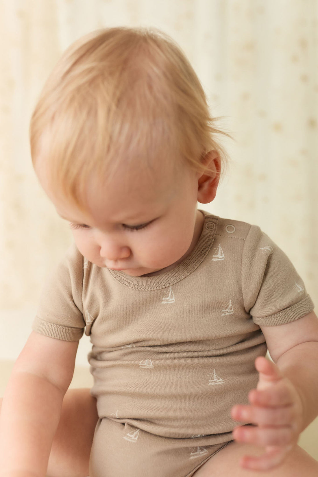 Organic Cotton Hudson Short Sleeve Bodysuit - Set Sail Vintage Taupe Childrens Bodysuit from Jamie Kay Australia