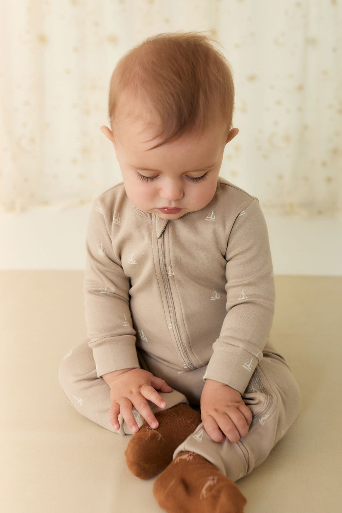 Organic Cotton Reese Zip Onepiece - Set Sail Vintage Taupe Childrens Onepiece from Jamie Kay Australia