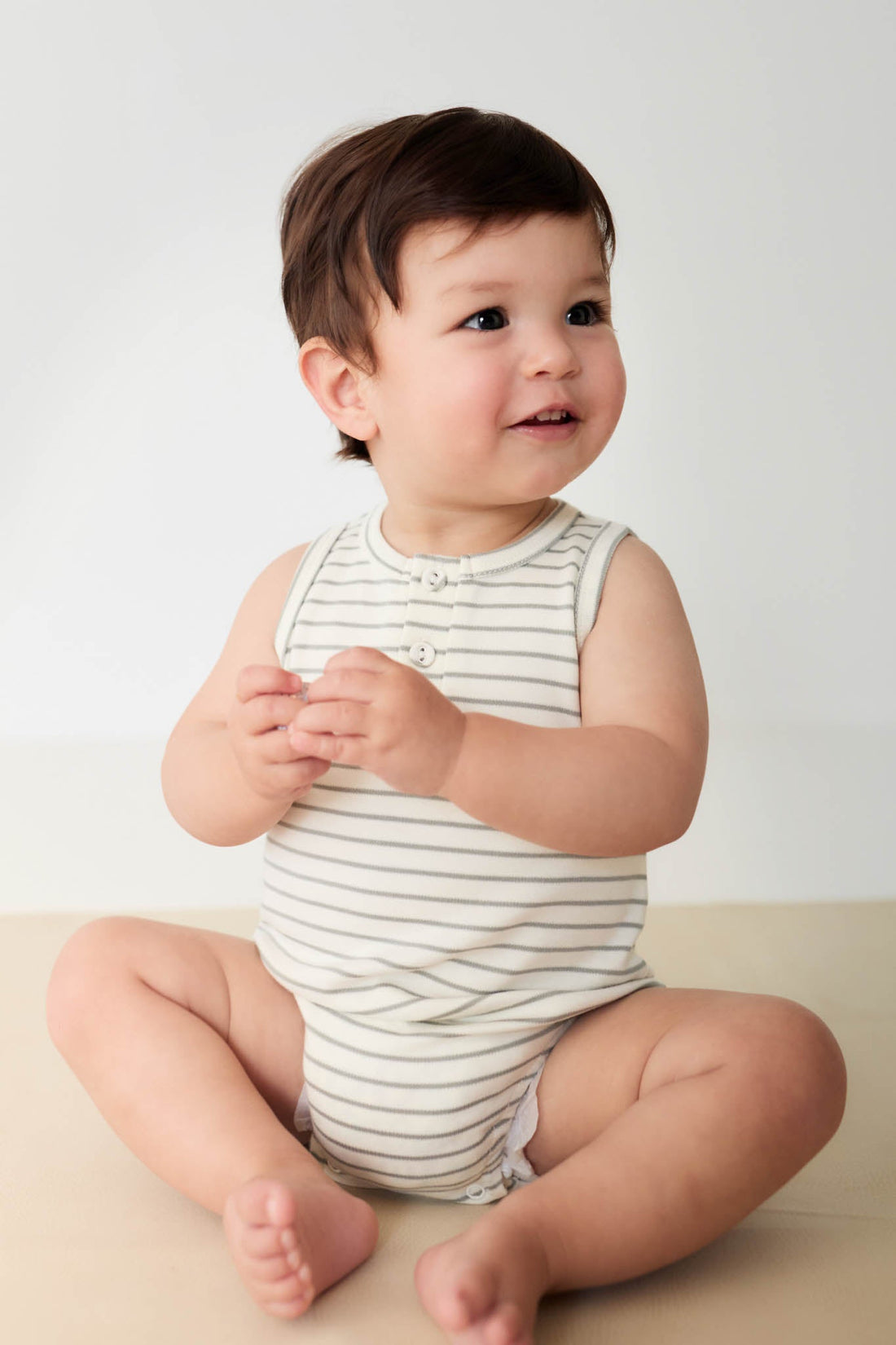 Pima Cotton Noah Playsuit - Milford Sound/Cloud Stripe Childrens Playsuit from Jamie Kay Australia