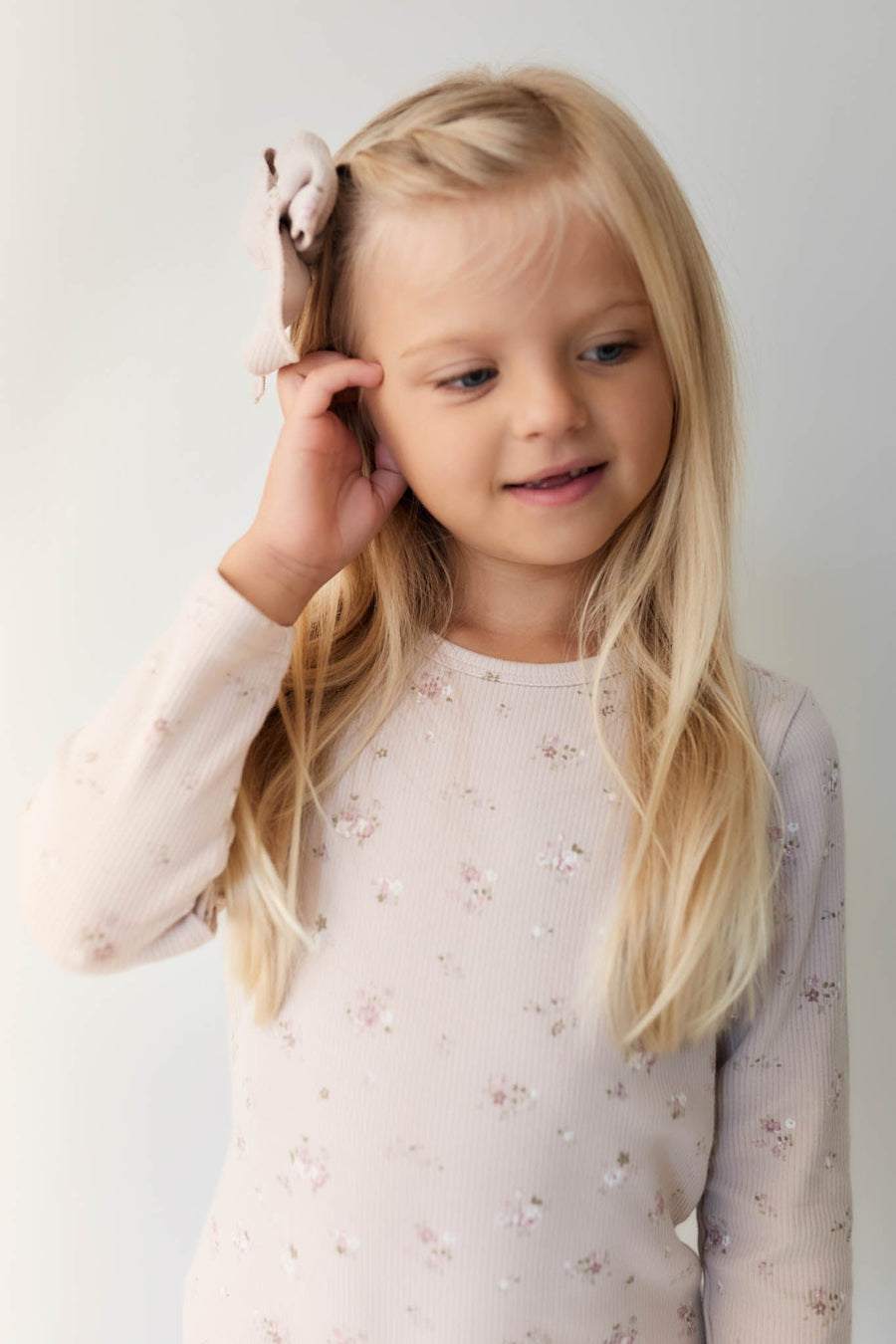 Organic Cotton Fine Rib Long Sleeve Top - Petite Fleur Violet Childrens Top from Jamie Kay Australia