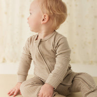 Pima Cotton Frankie Zip Onepiece - Vintage Taupe/Cloud Stripe Childrens Onepiece from Jamie Kay Australia