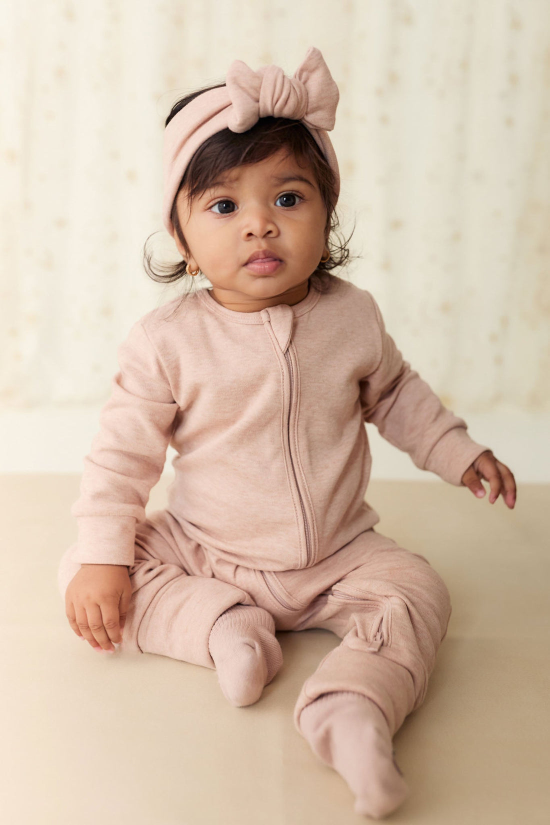 Pima Cotton Frankie Zip Onepiece - Dusky Rose Marle Childrens Onepiece from Jamie Kay Australia