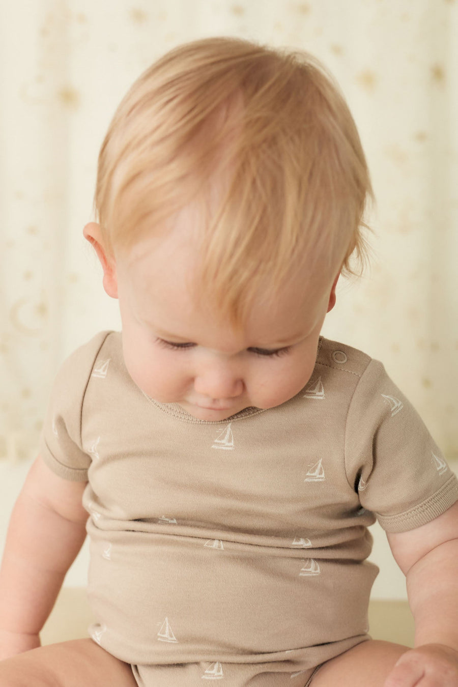 Organic Cotton Hudson Short Sleeve Bodysuit - Set Sail Vintage Taupe Childrens Bodysuit from Jamie Kay Australia