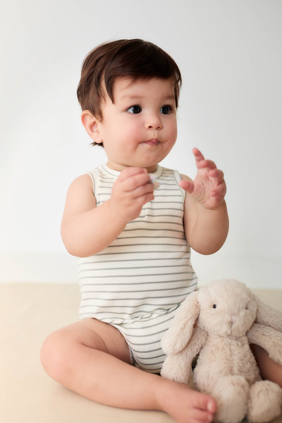 Pima Cotton Noah Playsuit - Milford Sound/Cloud Stripe Childrens Playsuit from Jamie Kay Australia