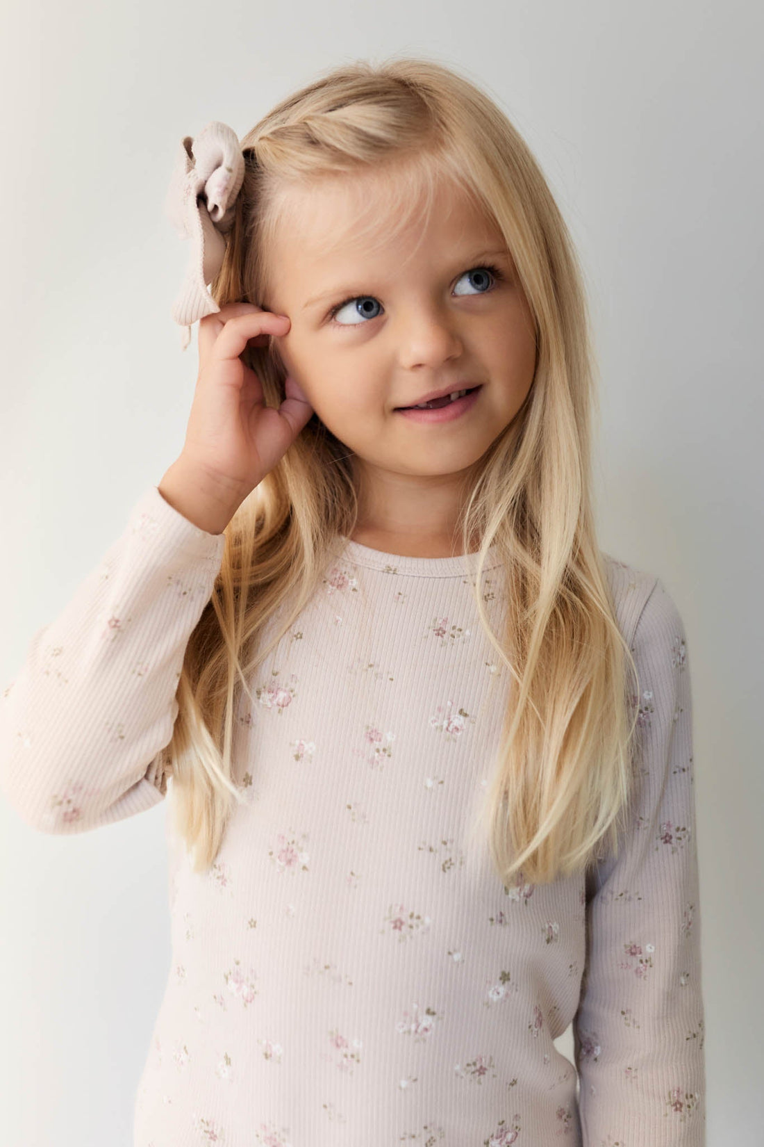 Organic Cotton Fine Rib Long Sleeve Top - Petite Fleur Violet Childrens Top from Jamie Kay Australia