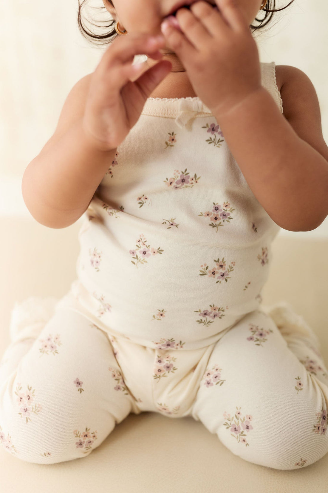 Organic Cotton Bridget Singlet Bodysuit - Goldie Bouquet Egret Childrens Bodysuit from Jamie Kay Australia