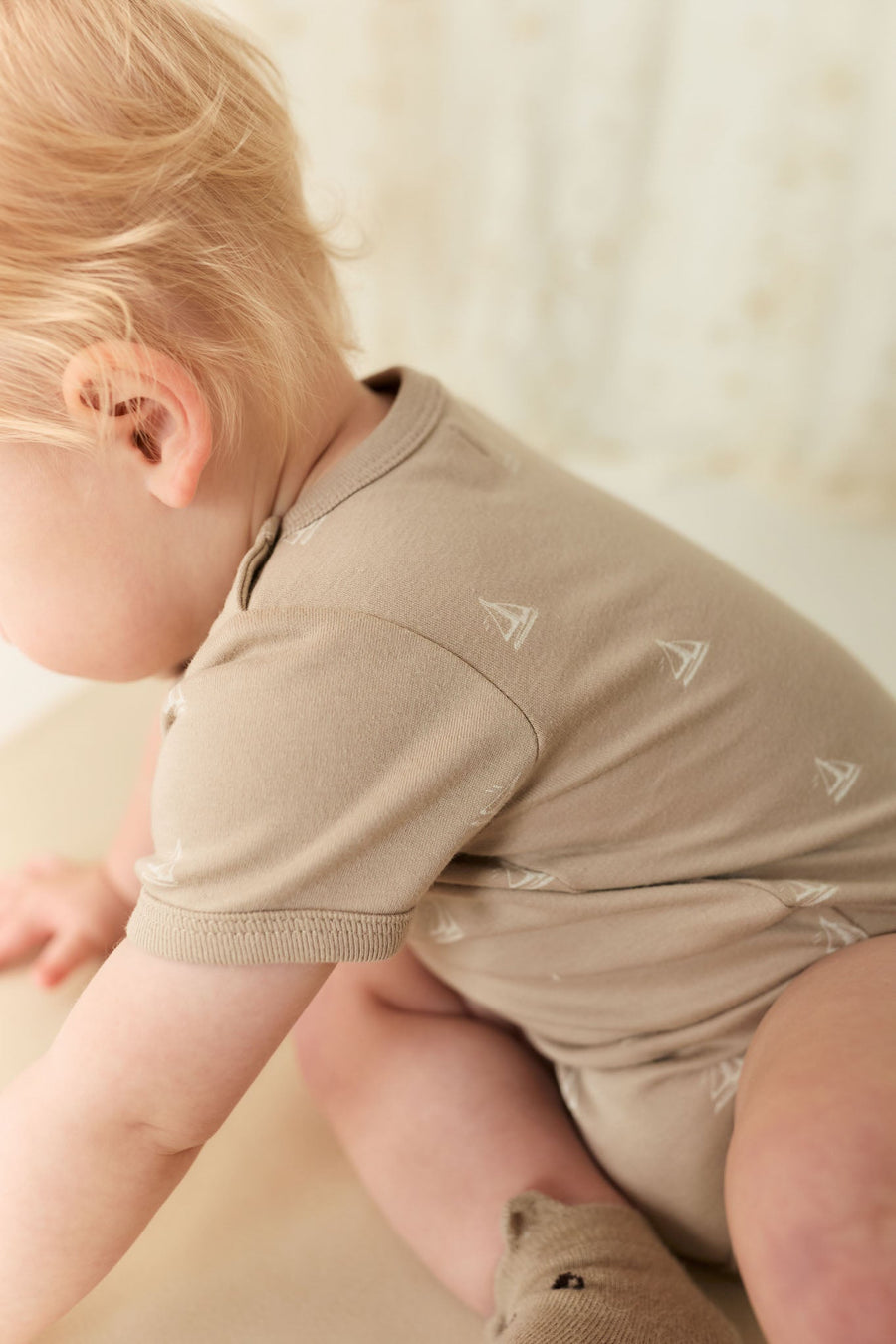 Organic Cotton Hudson Short Sleeve Bodysuit - Set Sail Vintage Taupe Childrens Bodysuit from Jamie Kay Australia