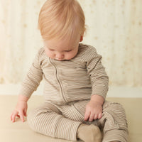 Pima Cotton Frankie Zip Onepiece - Vintage Taupe/Cloud Stripe Childrens Onepiece from Jamie Kay Australia