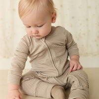 Pima Cotton Frankie Zip Onepiece - Vintage Taupe/Cloud Stripe Childrens Onepiece from Jamie Kay Australia