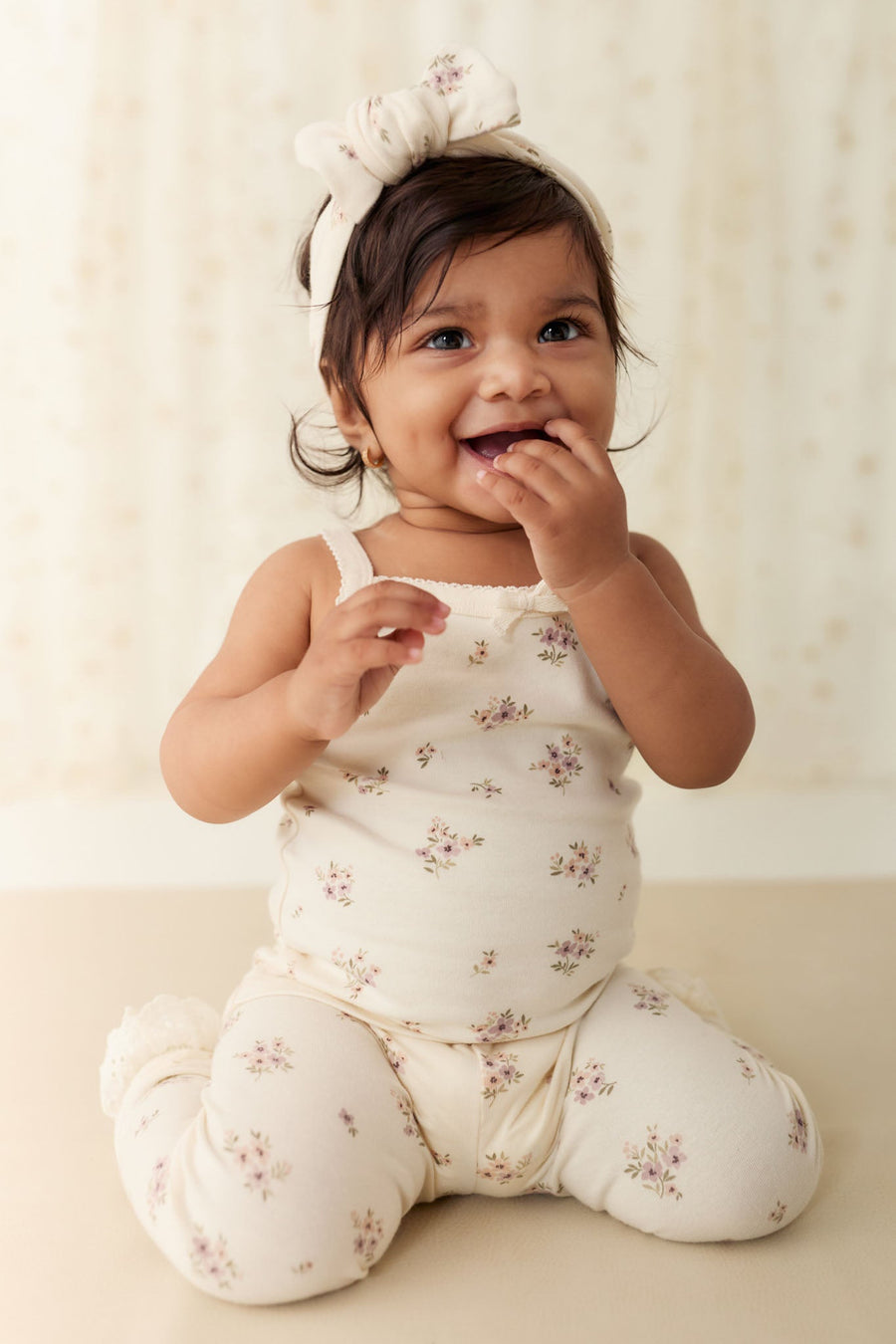 Organic Cotton Bridget Singlet Bodysuit - Goldie Bouquet Egret Childrens Bodysuit from Jamie Kay Australia