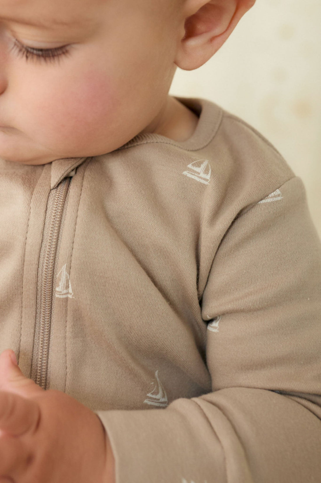 Organic Cotton Reese Zip Onepiece - Set Sail Vintage Taupe Childrens Onepiece from Jamie Kay Australia