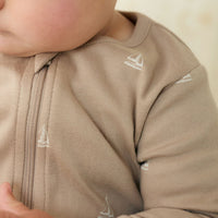 Organic Cotton Reese Zip Onepiece - Set Sail Vintage Taupe Childrens Onepiece from Jamie Kay Australia