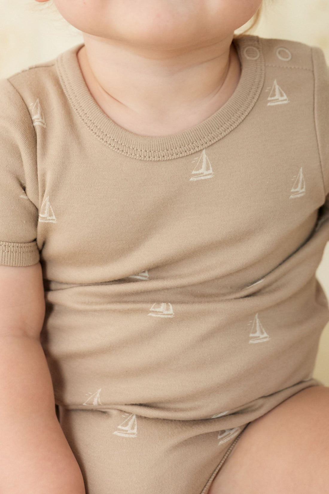 Organic Cotton Hudson Short Sleeve Bodysuit - Set Sail Vintage Taupe Childrens Bodysuit from Jamie Kay Australia