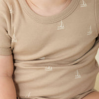 Organic Cotton Hudson Short Sleeve Bodysuit - Set Sail Vintage Taupe Childrens Bodysuit from Jamie Kay Australia