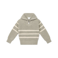 Jack Zip Jumper - Moss Marle Stripe Childrens Jumper from Jamie Kay Australia