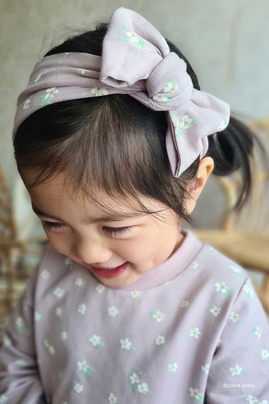 Organic Cotton Headband - Simple Flowers Lilac Childrens Headband from Jamie Kay Australia