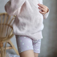 Organic Cotton Everyday Bike Short - Simple Flowers Lilac Childrens Short from Jamie Kay Australia