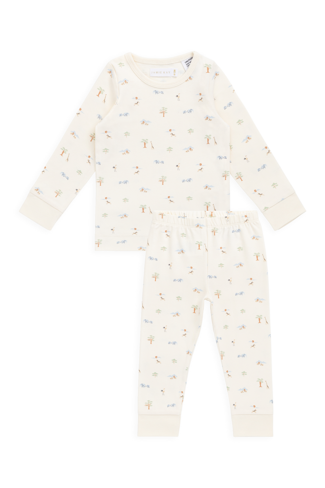 Organic Cotton Amory Long Sleeve Pyjama Set - Savannah Animals Tofu Childrens Pyjamas from Jamie Kay Australia