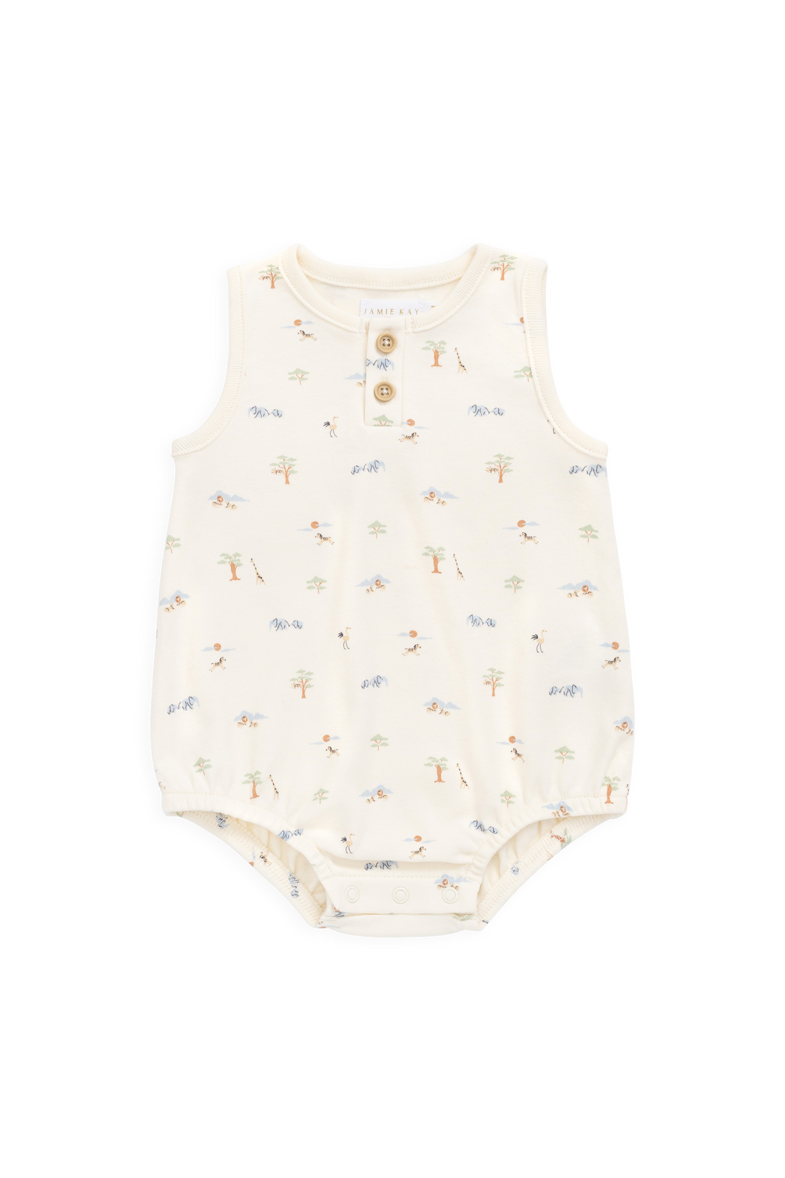 Organic Cotton Archie Playsuit - Savannah Animals Tofu Childrens Playsuit from Jamie Kay Australia