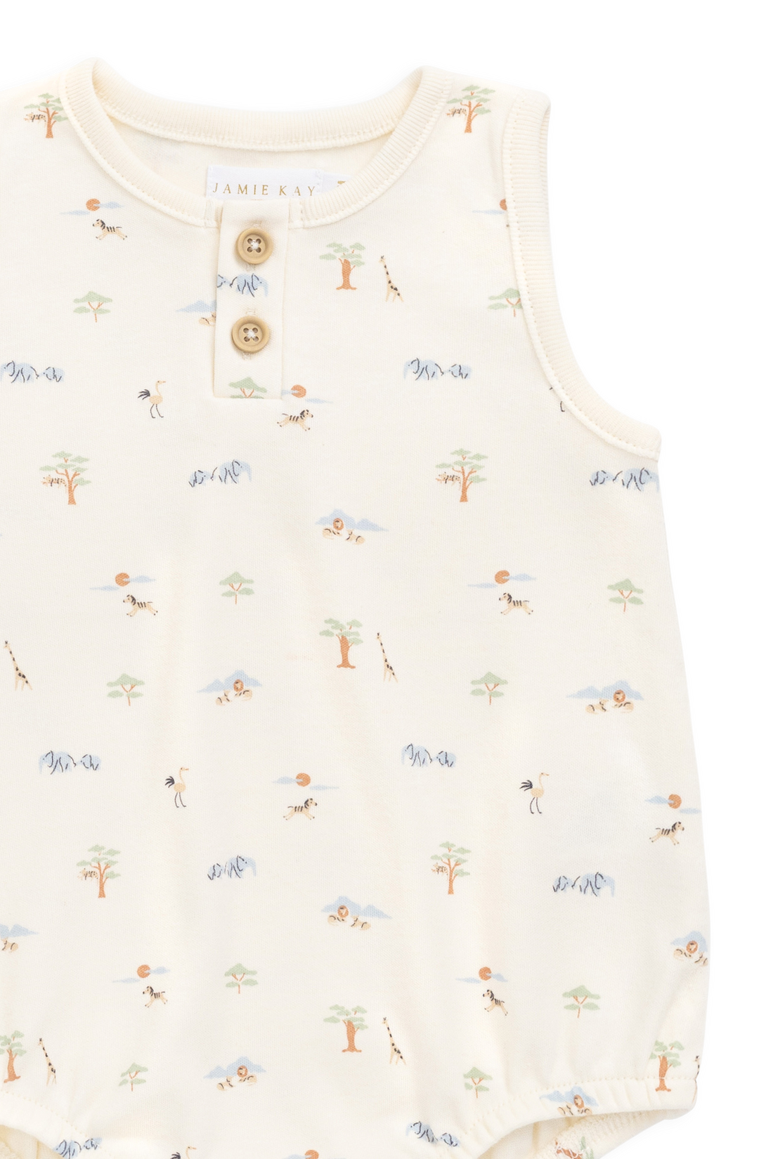 Organic Cotton Archie Playsuit - Savannah Animals Tofu Childrens Playsuit from Jamie Kay Australia