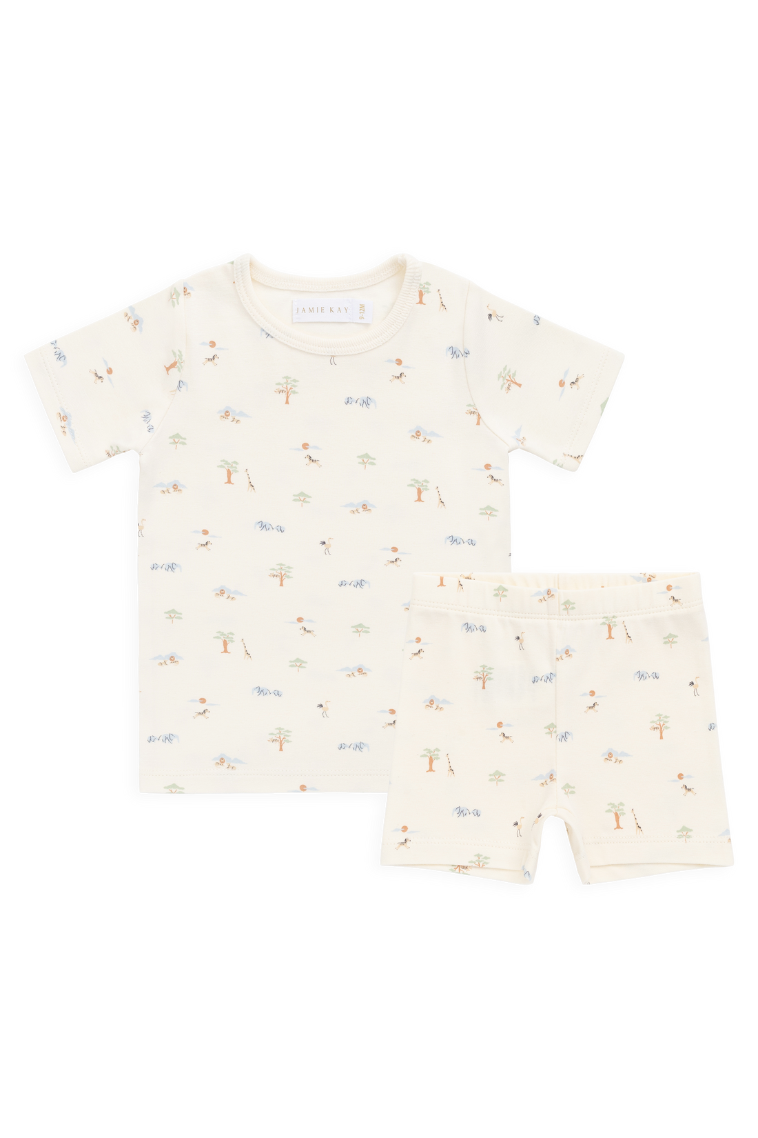Organic Cotton Baker Short Sleeve Pyjama Set - Savannah Animals Tofu Childrens Pyjama from Jamie Kay Australia
