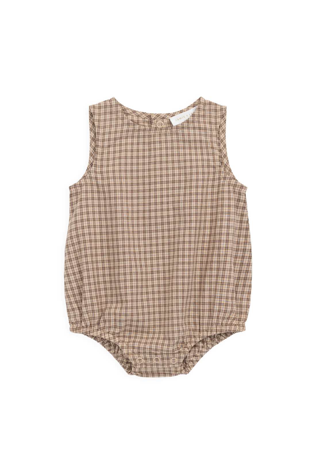 Organic Cotton Bentley Playsuit - Cabin Check Cocoa Childrens Playsuit from Jamie Kay Australia