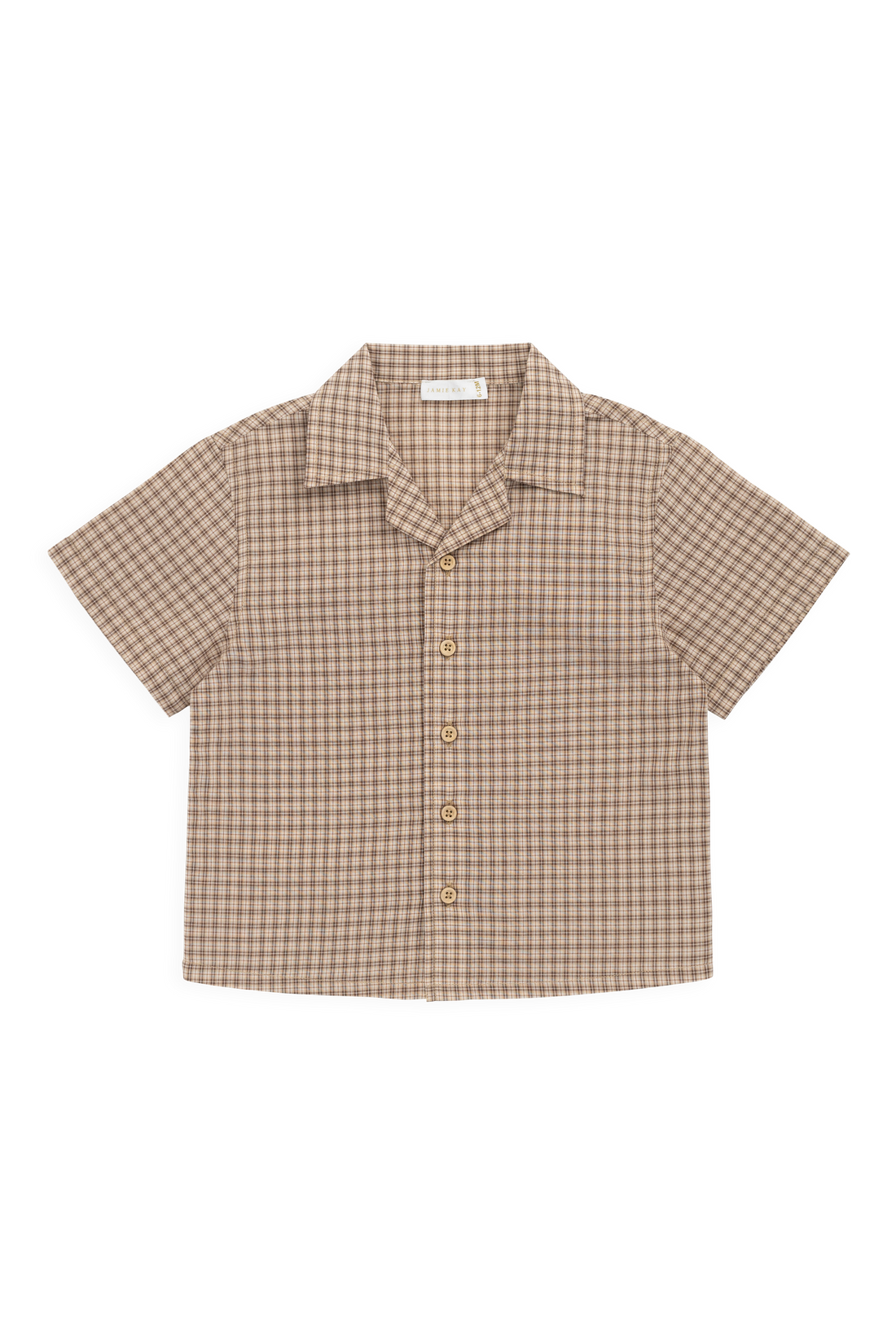 Organic Cotton Silas Shirt - Cabin Check Cocoa Childrens Top from Jamie Kay Australia