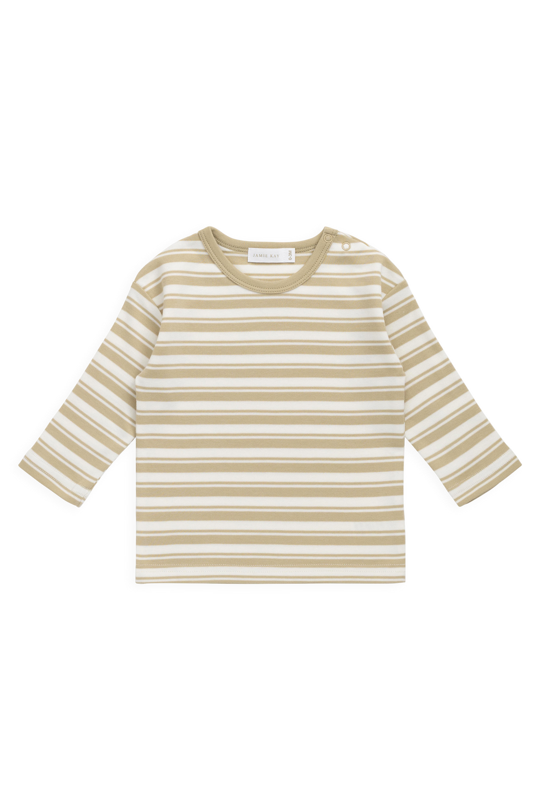 Pima Cotton Arnold Long Sleeve Top - Double Stripe Hay/Cloud Childrens Top from Jamie Kay Australia