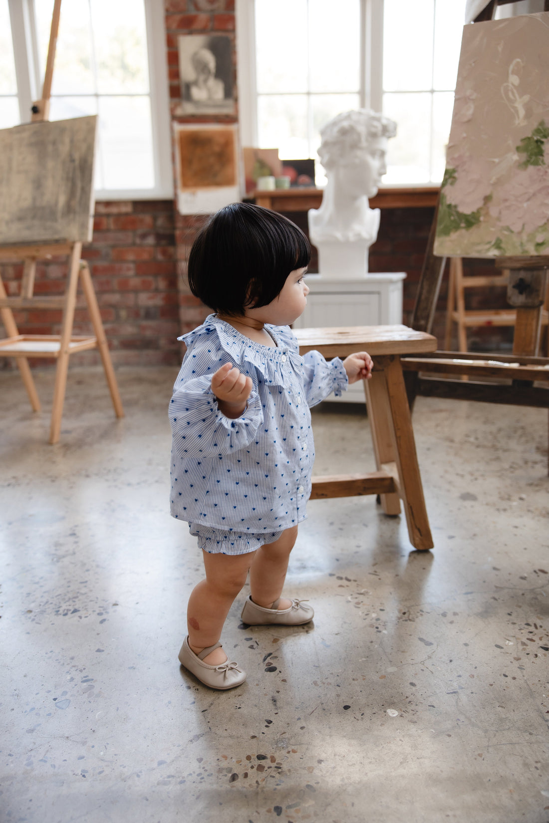 Organic Cotton Bellamy Blouse - Mon Amour Stripe Indigo Childrens Top from Jamie Kay Australia